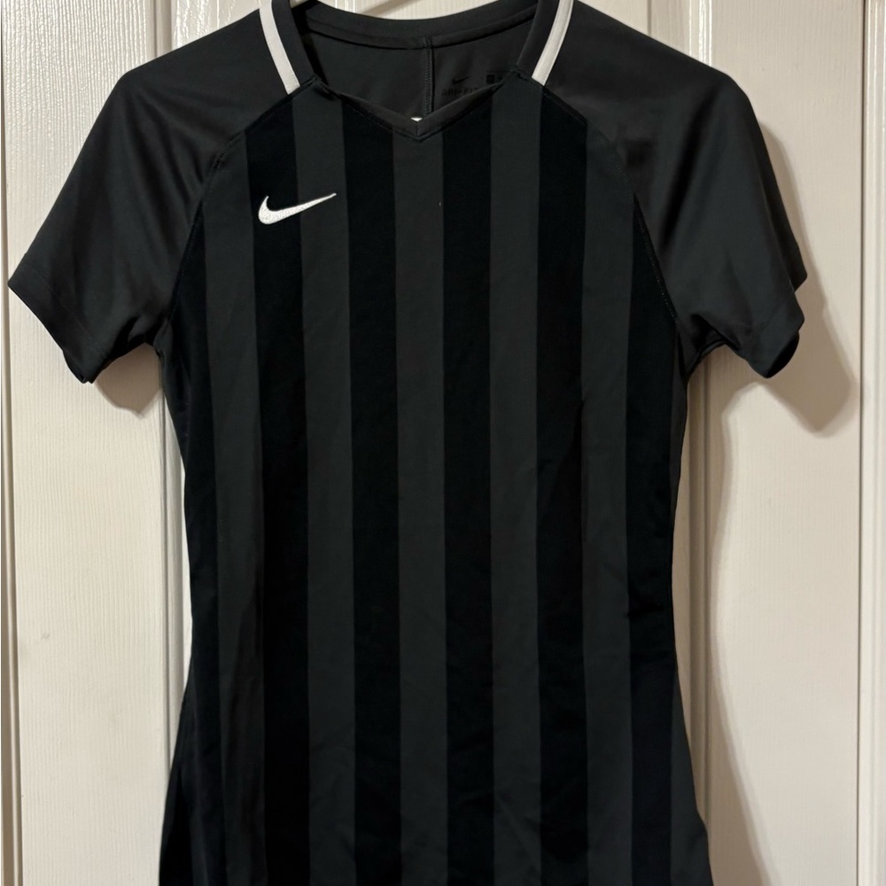 Nike Black and Gray Striped Sports Tee